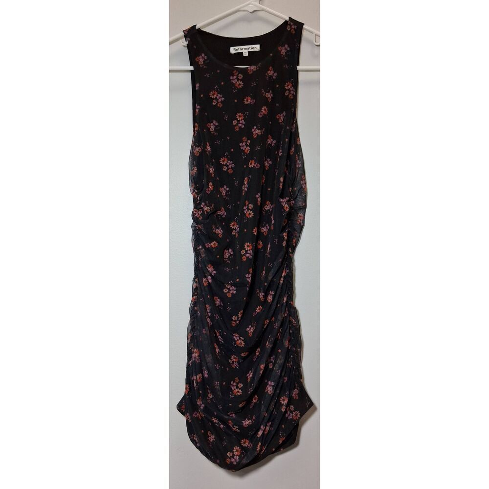 Reformation womens xs tule dress dark romantic ruched smocked orange black